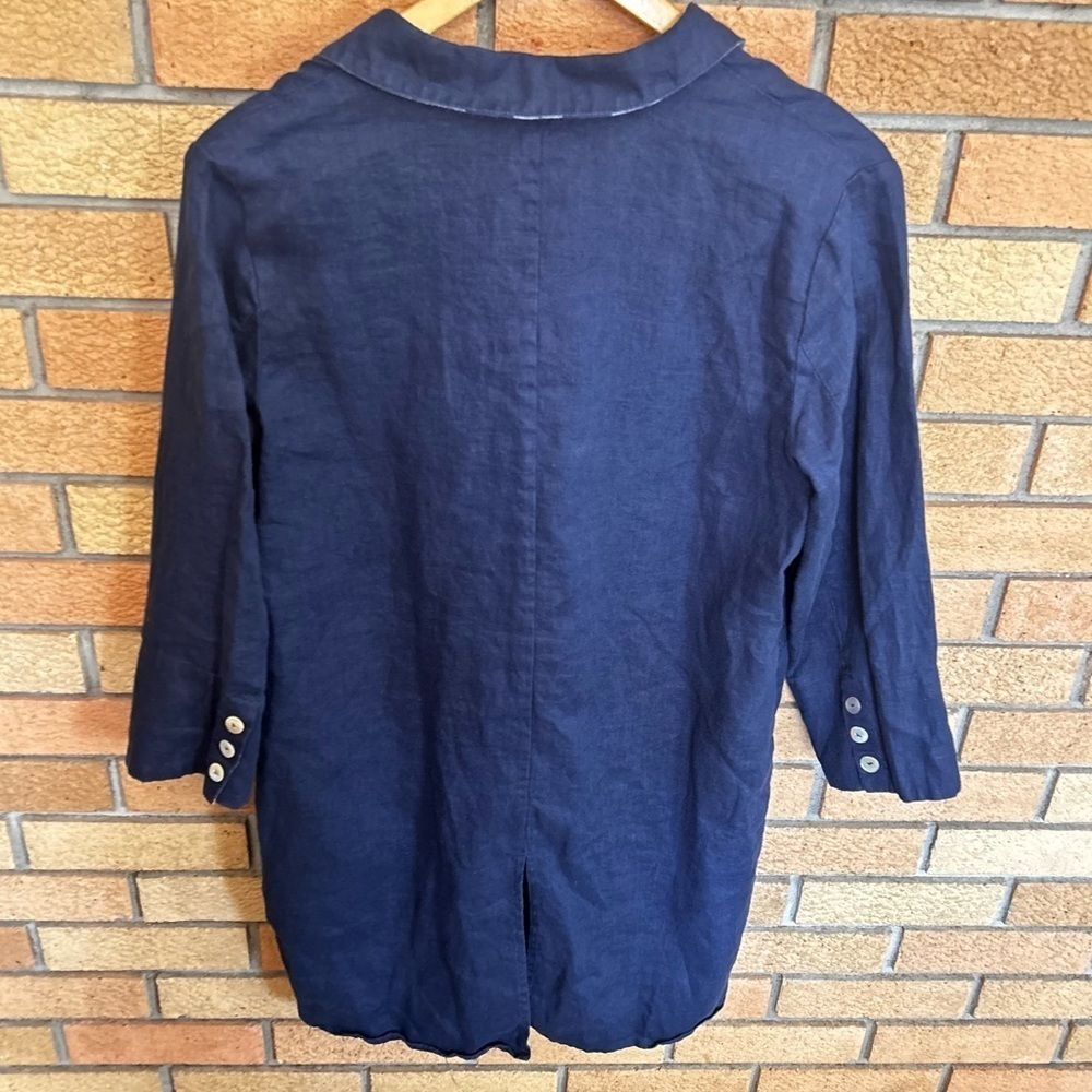 Soft Surroundings 100% Linen Button Up Tunic Blouse Navy Blue Size Medium - Picture 4 of 6